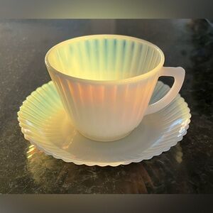 Opalescent Monax White Macbeth Evans Petalware Glass Tea Or Coffee Cup MINT